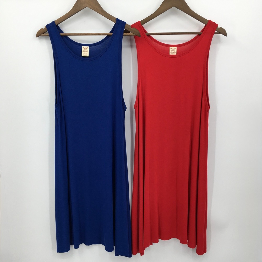 Lot 2 Sleeveless Swing Dress Bundle Womens XXL Blue Red Casual Basic Vacation